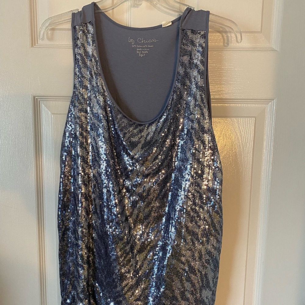 Chico's Silver Blue Sequin Tank Top